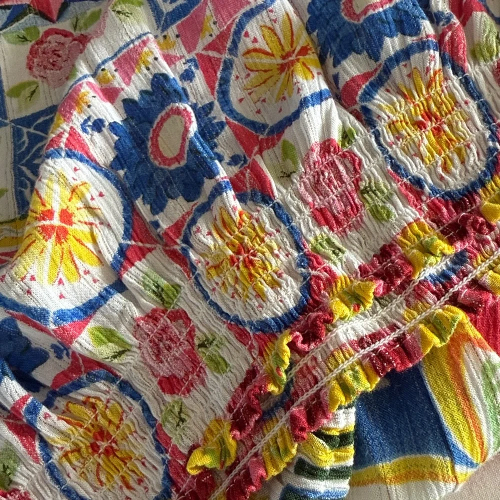 Desigual bright Carola floral boho chic peasant blouse top with beaded tassel - Picture 8 of 9